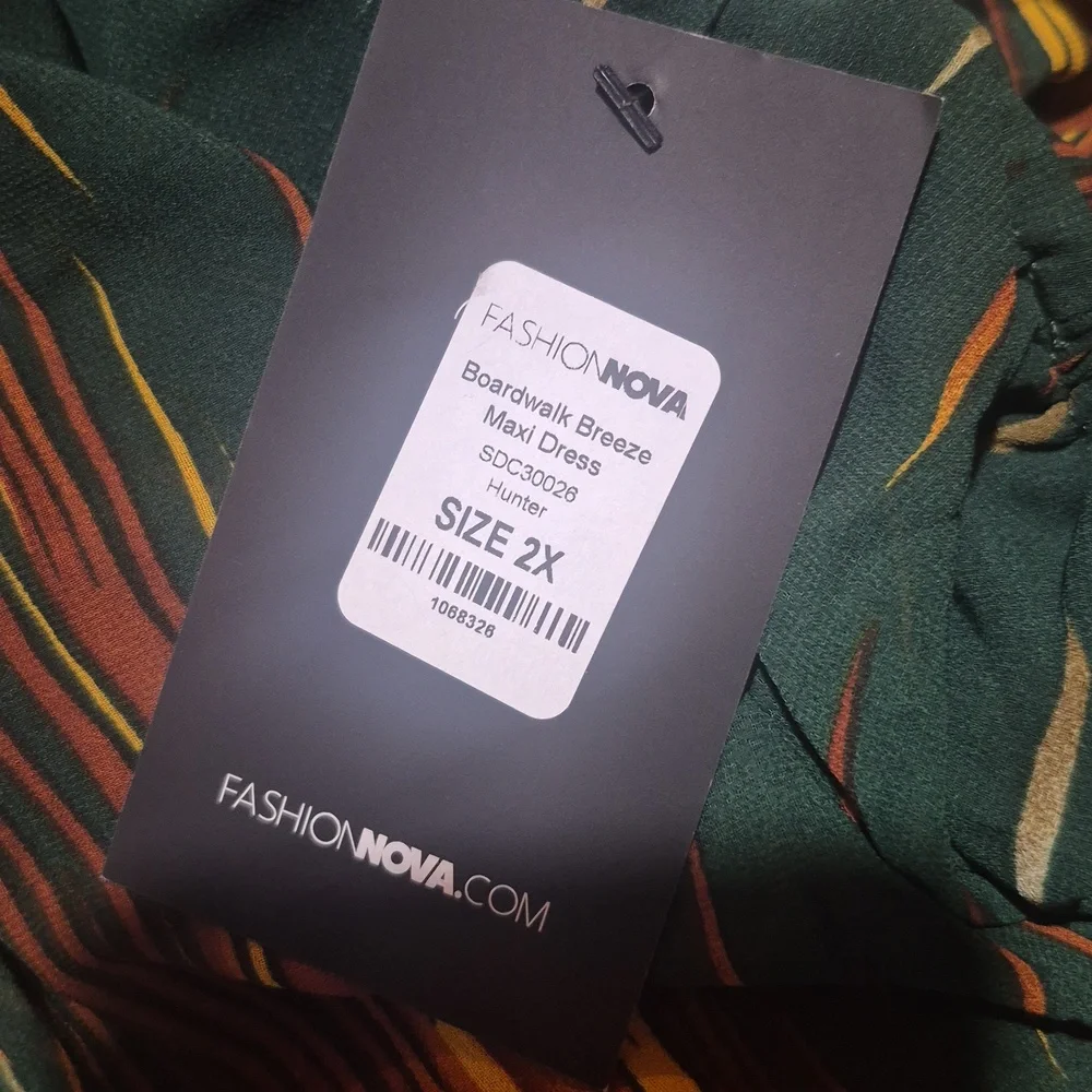 Fashion Nova Hunter Green Maxi Dress with Orange and Yellow Stripes Sz. 2X - Picture 2 of 3